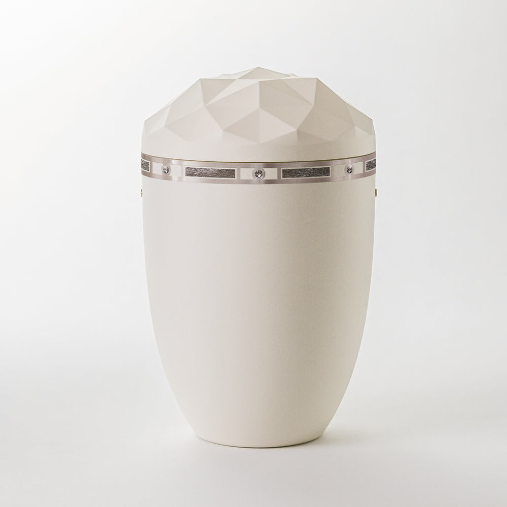 Kaufen auf-urne-kristall-cremeweiss Samosa Urne Silberornament Art Déco Reliefurne