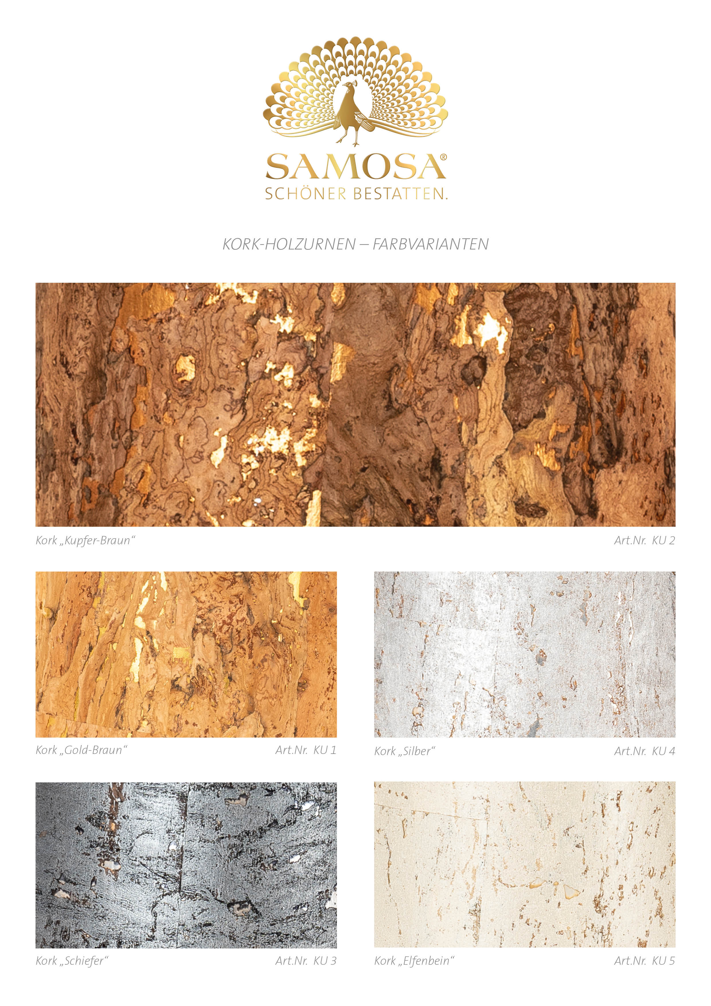 SAMOSA sample card "Cork and wood urns"