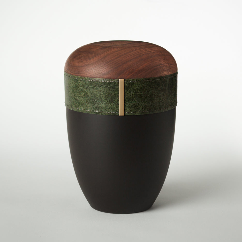 Samosa wood-leather urn emerald - 0