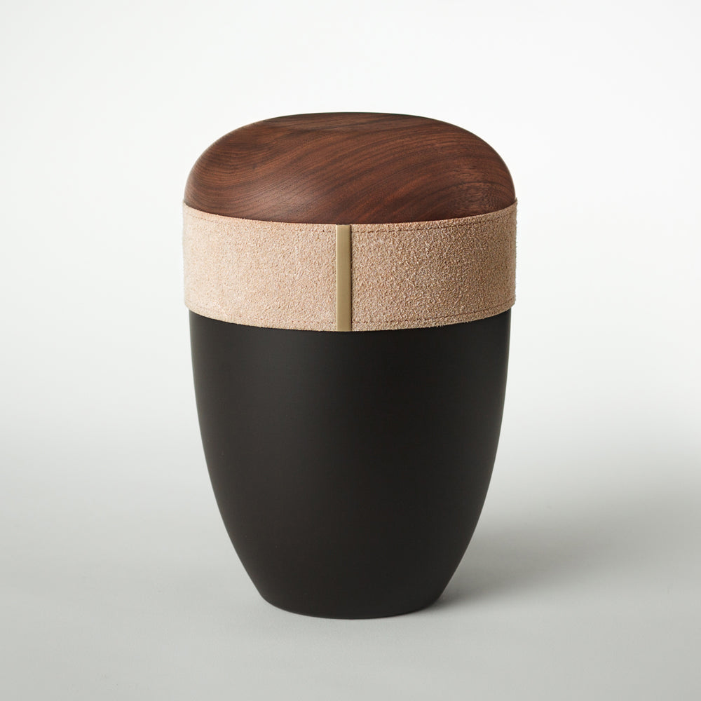 Samosa wood-leather urn Caramel