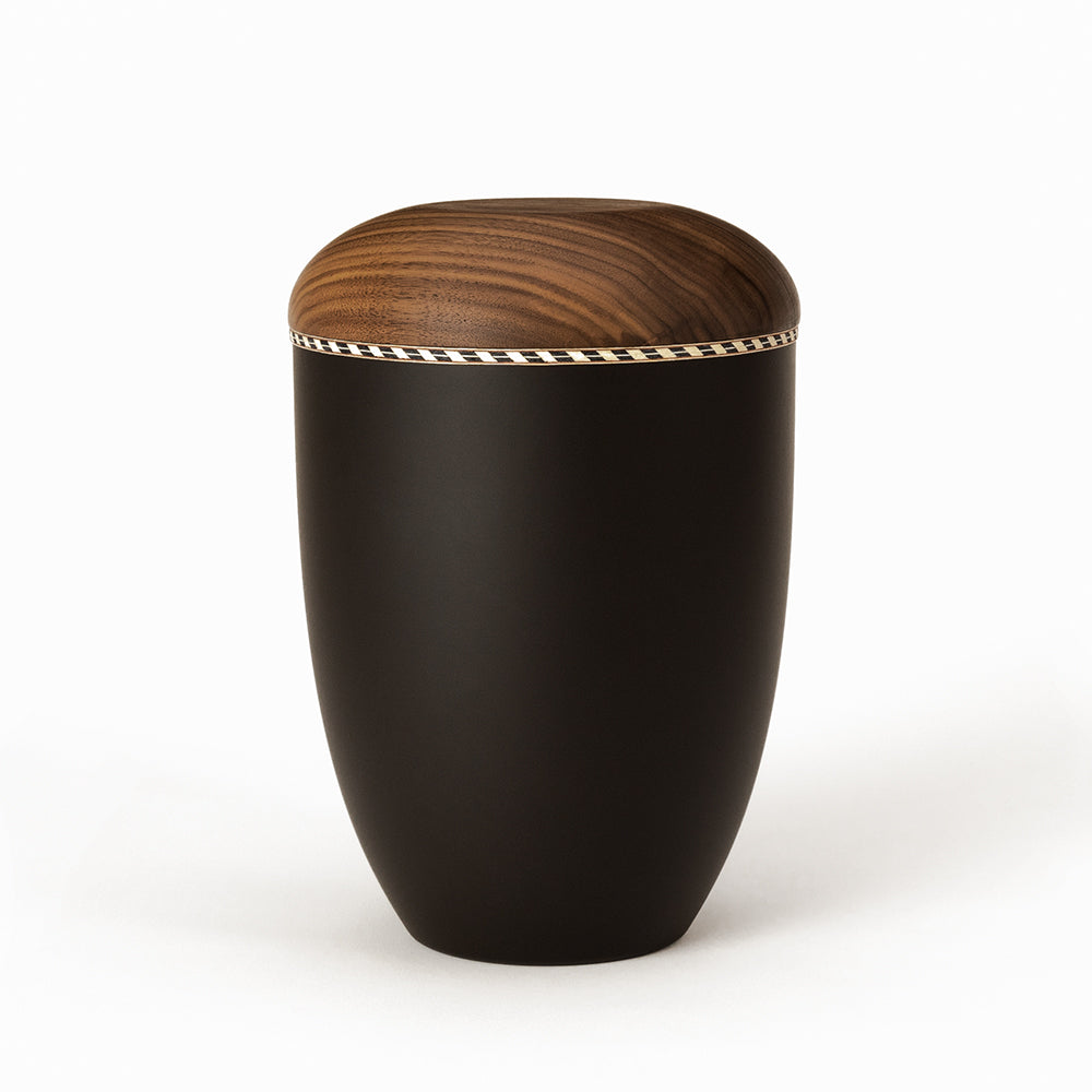 Samosa natural wood urn with inlaid band 1