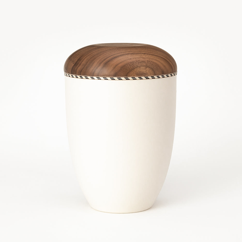 Samosa natural wood urn with inlaid band 1