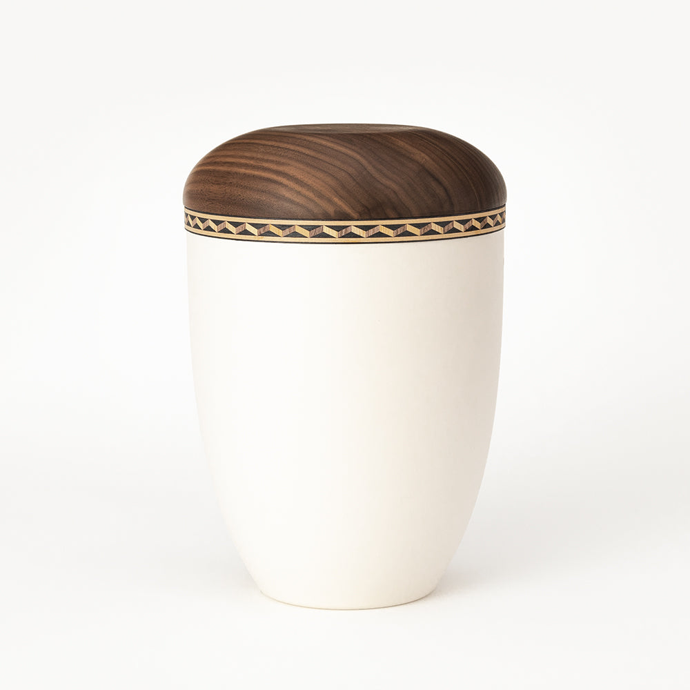 Samosa natural wood urn with inlaid band 3