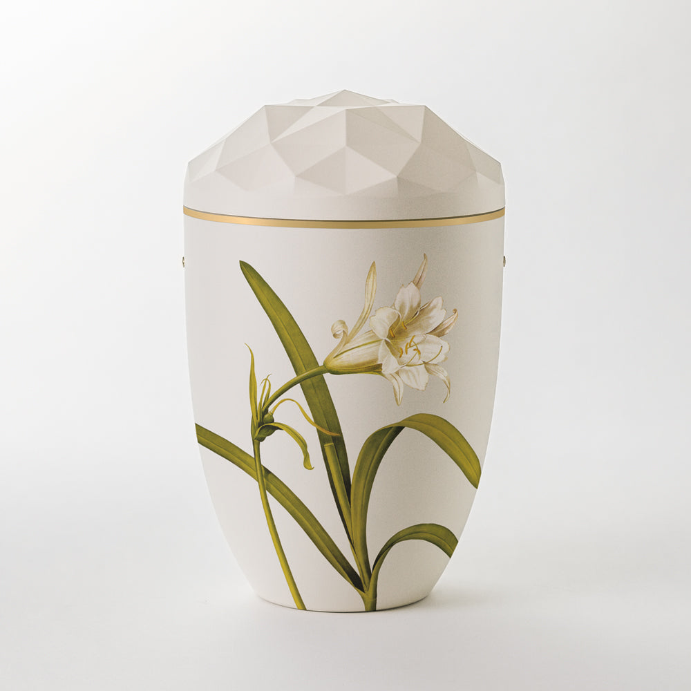 Kaufen auf-urne-kristall-cremeweiss Samosa Urne Weiße Lilie Reliefurne