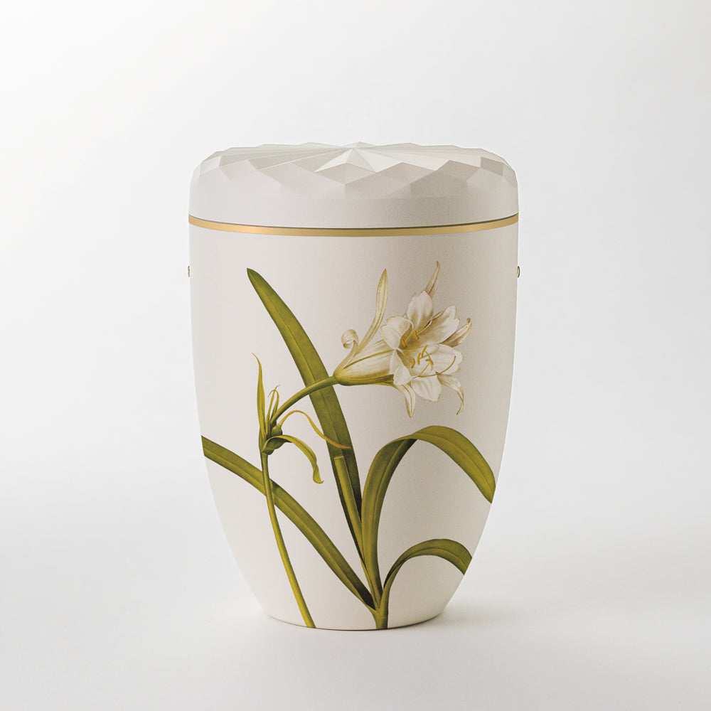 Samosa urn white lily relief urn - 0