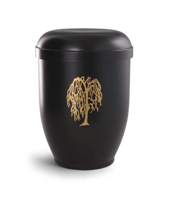 Völsing Urne Naturstoff schwarz mit Motiv