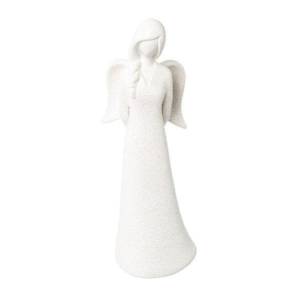 Angelo in ceramica glitterato bianco