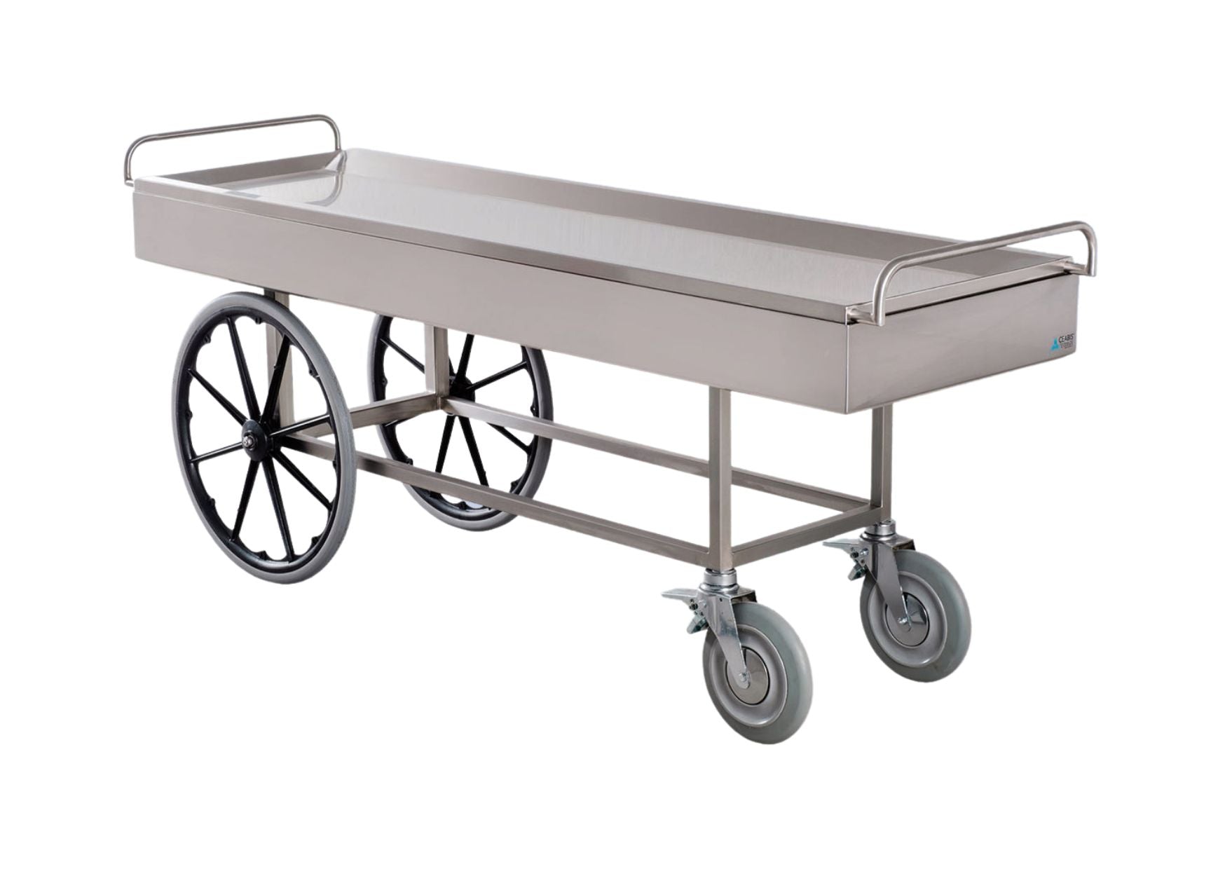Stainless steel transport trolley for outdoor use