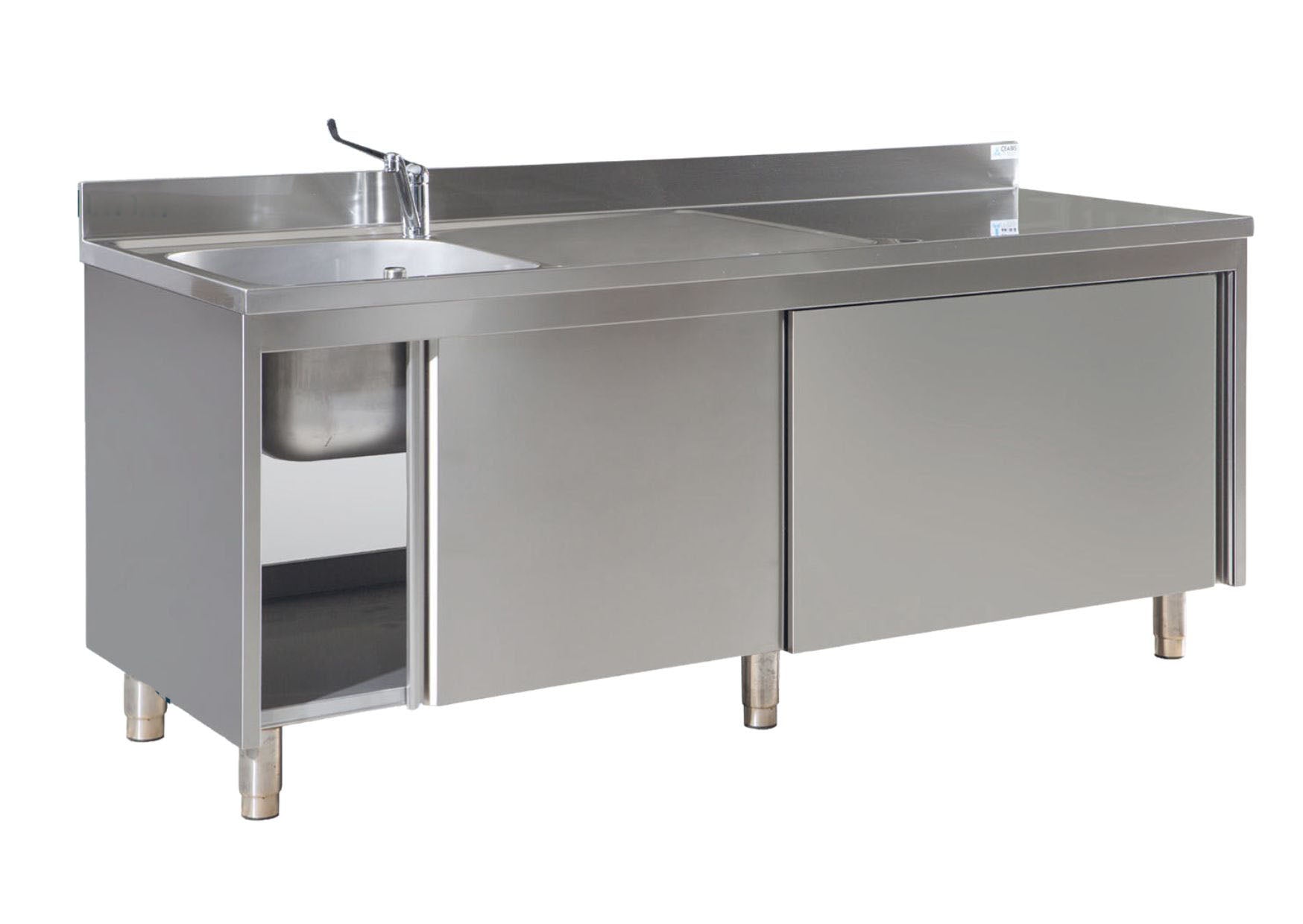 Stainless steel cupboard table with sink left