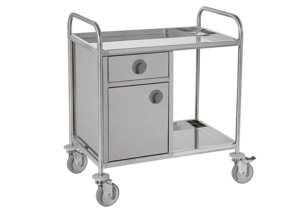 Edelstahl Beistellwagen 2 Böden Schrank und Schublade