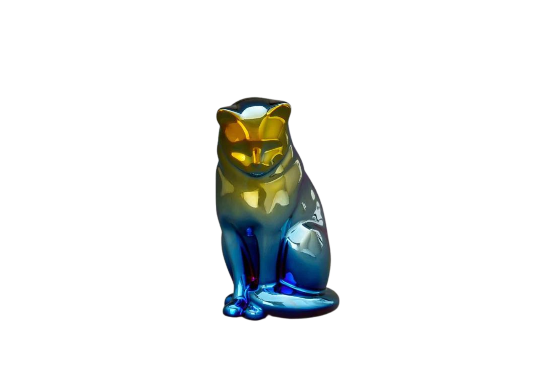 Kaufen blau-gelb-holografie Tierurne Katze Keramik
