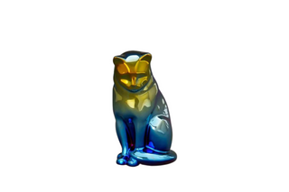 Kaufen blau-gelb-holografie Tierurne Katze Keramik