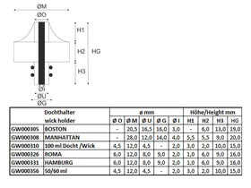 50/60 ml, stoppino e supporto per cartuccia in vetro da 50/60 ml - 0
