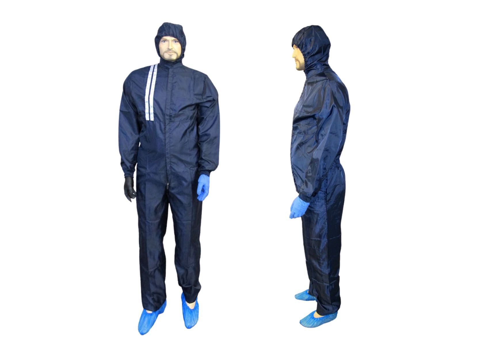 Protective suit with hood, blue