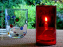 AMSTERDAM Tischlampe, roter Glaszylinder, rund