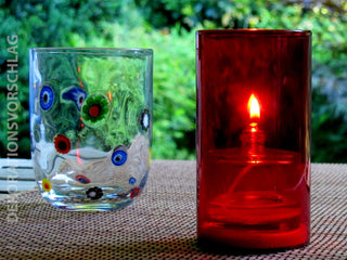 AMSTERDAM Tischlampe, roter Glaszylinder, rund