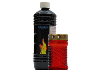 Set Grablicht Glas, rot, 1 Ltr. Flüssigwachs
