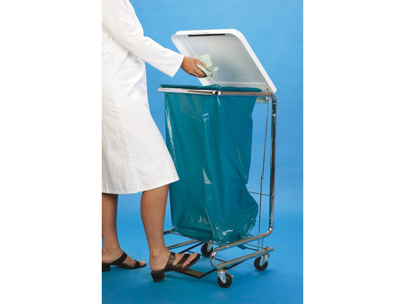 Mobile stand for bin liners, foot pedal and lid