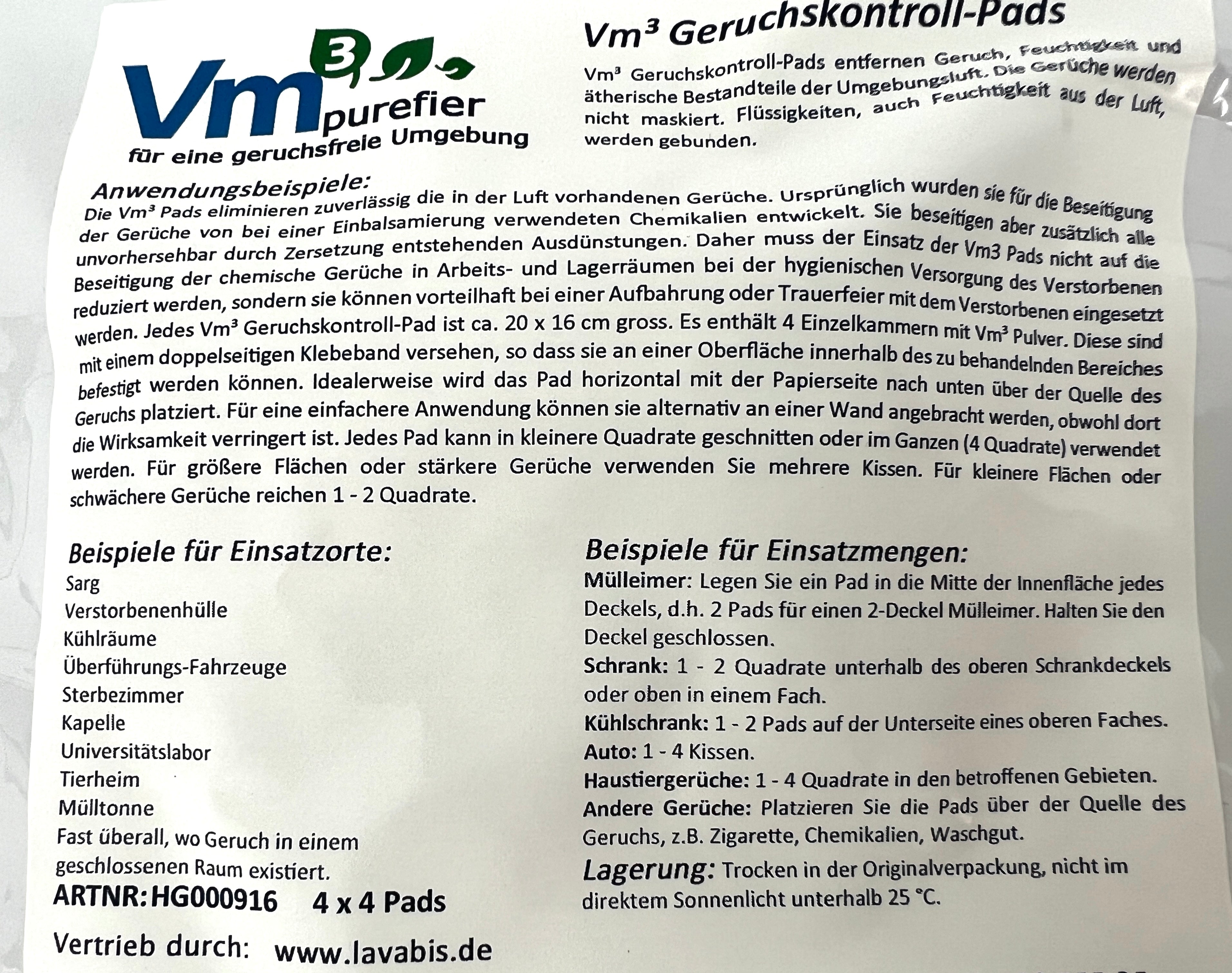 Vm3 odor control pads set of 16